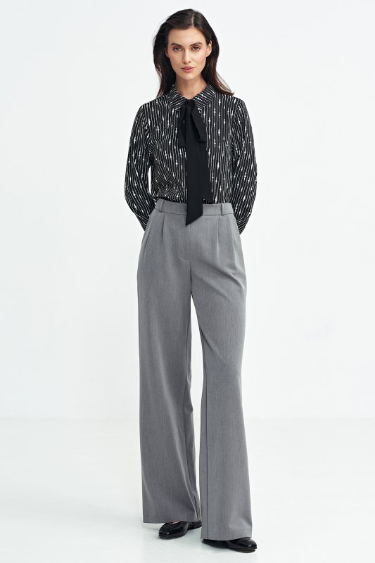 Nife Spodnie z zakładkami, wide leg - szary - SD104