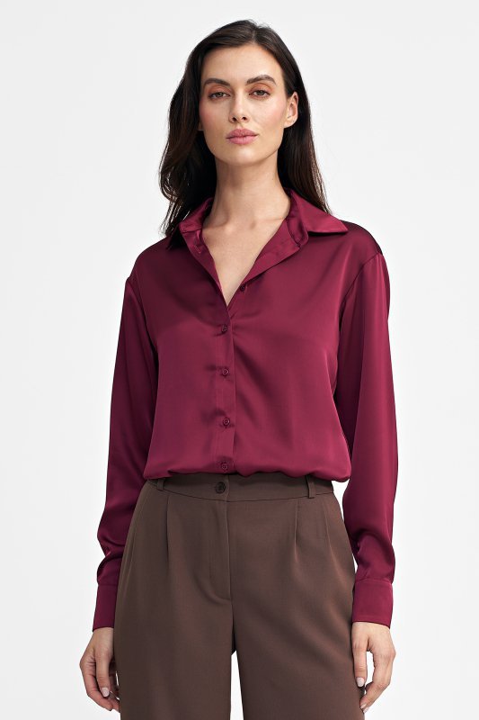 Nife Satynowa koszula body - bordo - K80