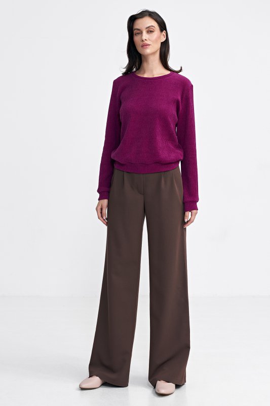 Nife Spodnie z zakładkami, wide leg - brąz - SD102