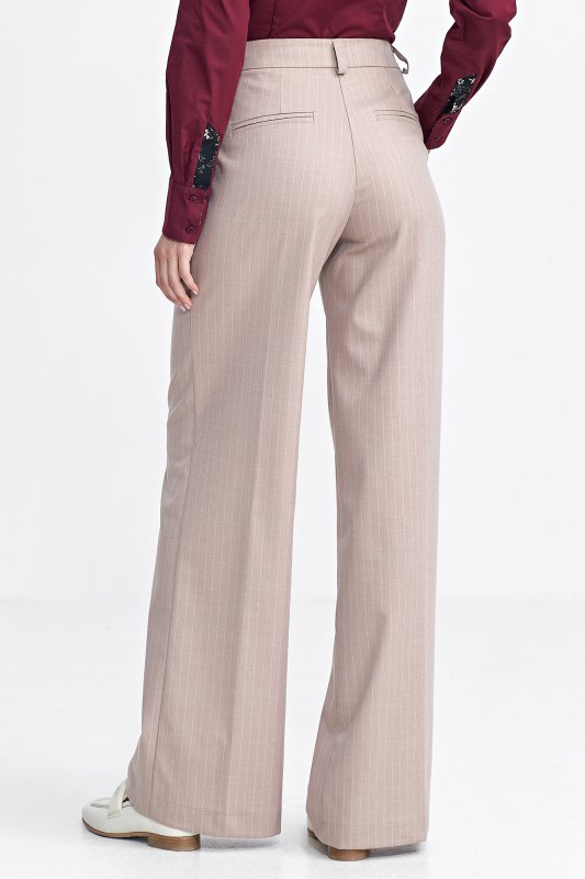 Nife Spodnie z zakładkami, wide leg, prążek - beż - SD105
