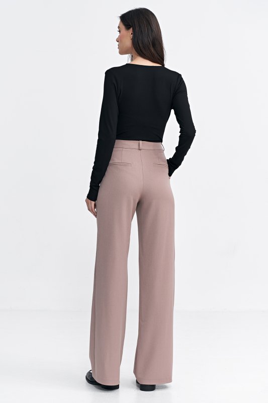 Nife Spodnie z zakładkami, wide leg - beż - SD104