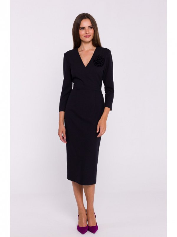 Stylove S372 Sukienka midi z kwiatkiem - czarna