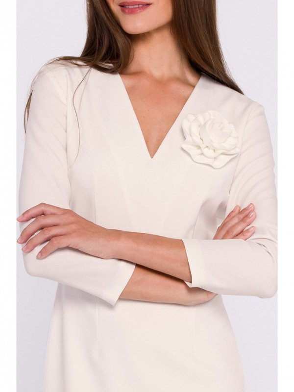 Stylove S372 Sukienka midi z kwiatkiem - kość słoniowa
