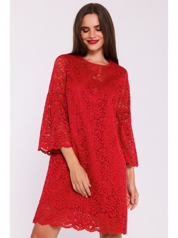 Stylove S380 Koronkowa sukienka trapez - czerwona