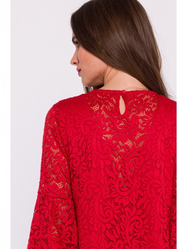 Stylove S380 Koronkowa sukienka trapez - czerwona
