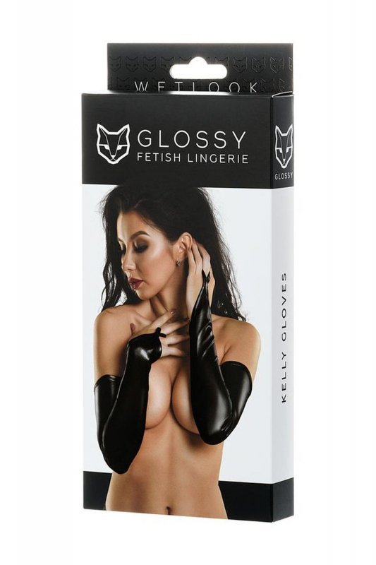 Glossy Glossy Wetlook gloves - black