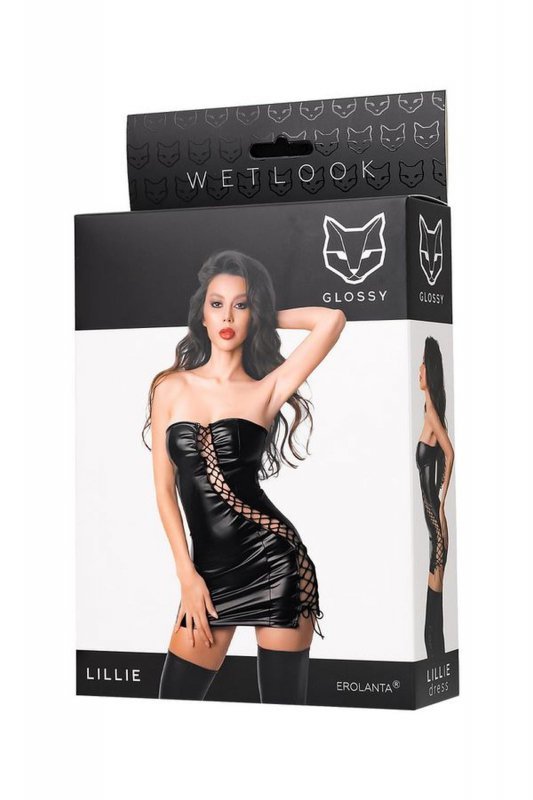 Glossy Wetlook dress Lillie - black