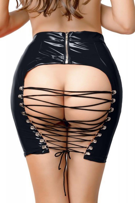 Glossy Wetlook skirt Leanne - black