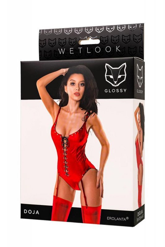 Glossy Wetlook Doja bodysuit - red