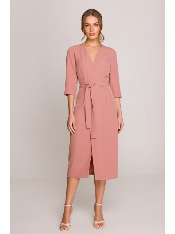 Stylove S396 Sukienka z kopertowym motywem - różana