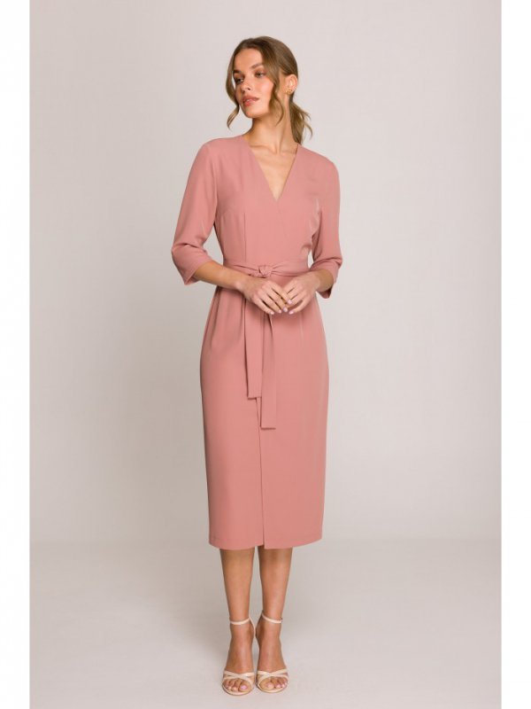 Stylove S396 Sukienka z kopertowym motywem - różana