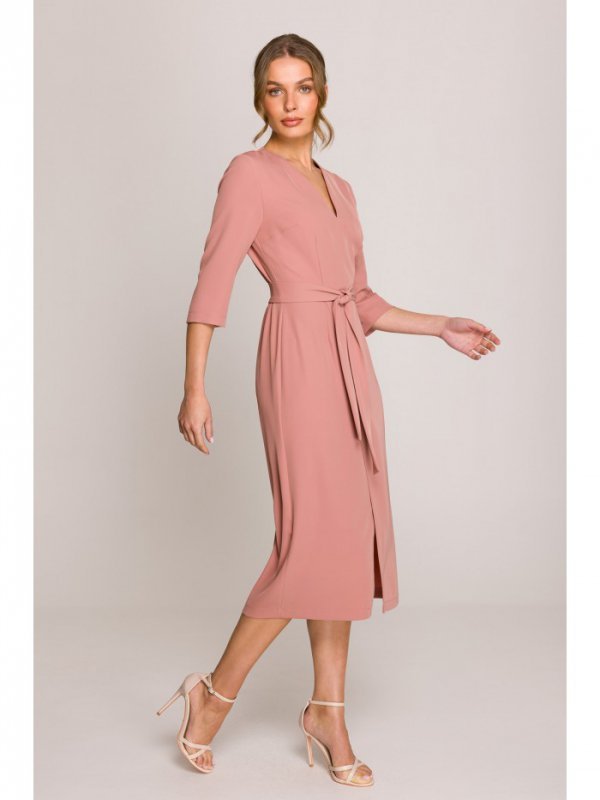 Stylove S396 Sukienka z kopertowym motywem - różana