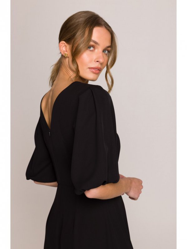 Stylove S399 Sukienka z bufiastymi rękawami - czarna