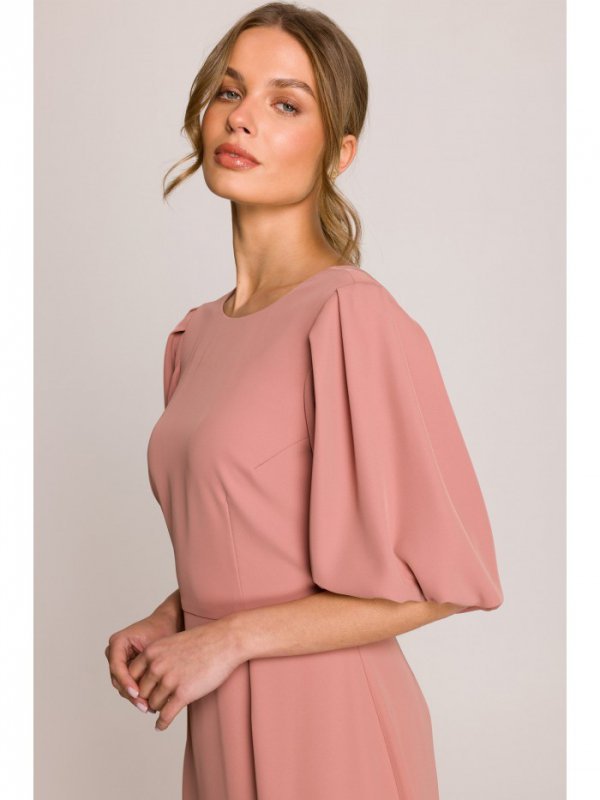 Stylove S399 Sukienka z bufiastymi rękawami - różana