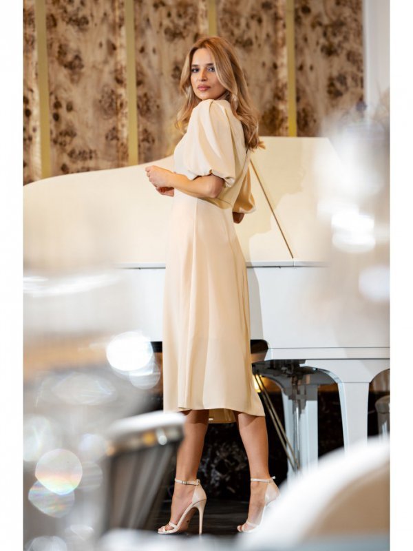 Stylove S400 Sukienka z bufiastymi rękawami - śmietankowa