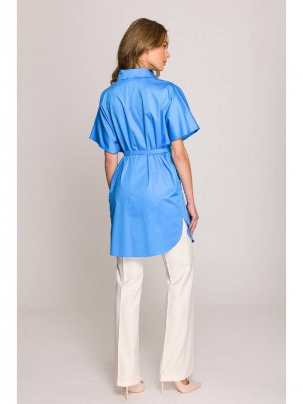 Stylove S402 Bawełniana koszula oversize tunika - niebieska