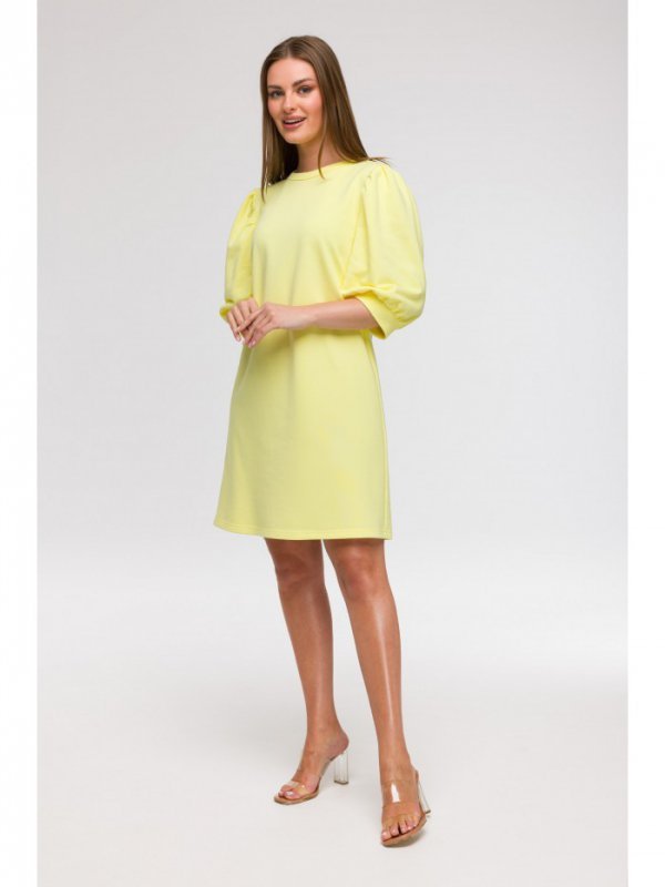BeWear B291 Sukienka z bufiastymi rękawami - cytrynowa