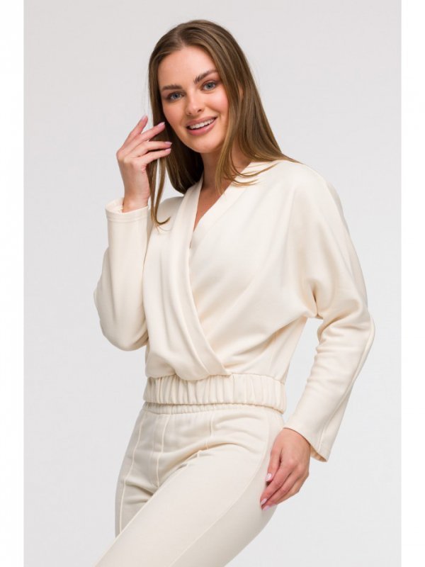 BeWear B292 Bluza z kopertowym dekoltem - waniliowa