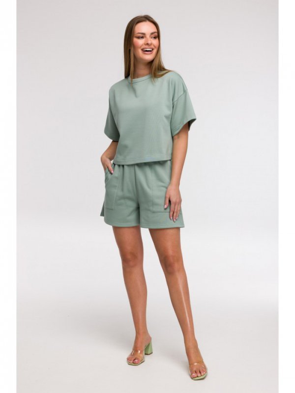 BeWear B294 Bluza oversize z krótkimi rękawami - miętowa