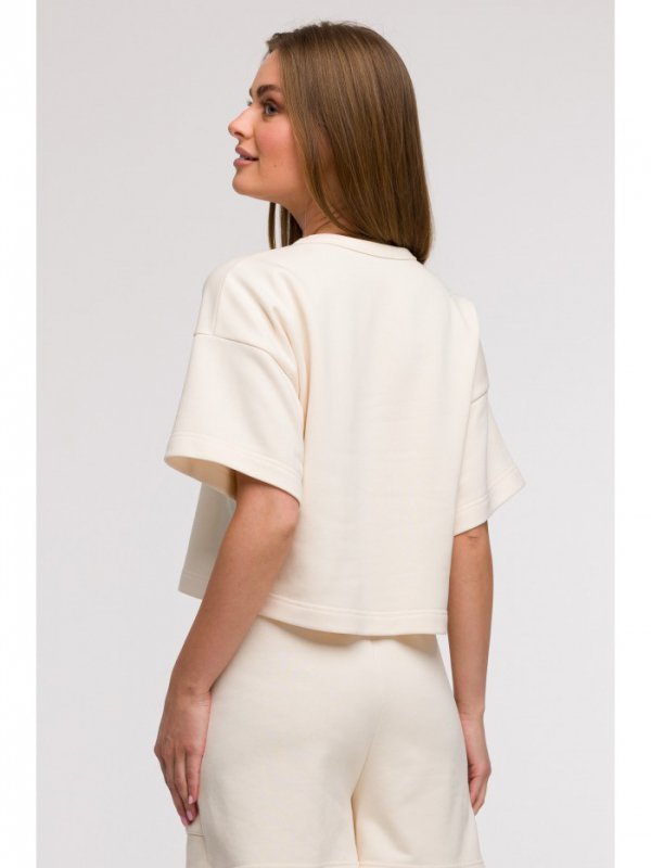 BeWear B294 Bluza oversize z krótkimi rękawami - waniliowa