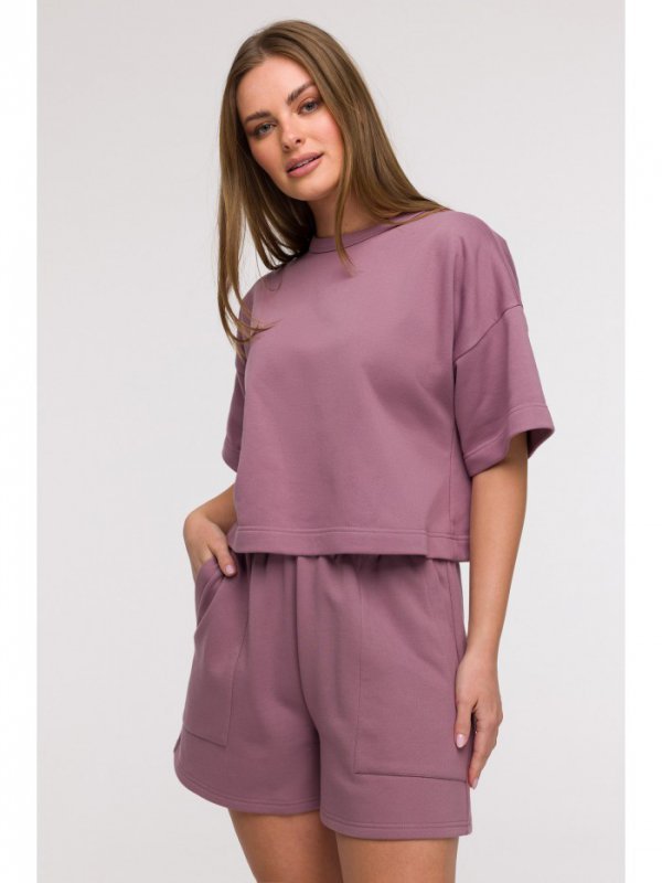 BeWear B294 Bluza oversize z krótkimi rękawami - wrzosowa