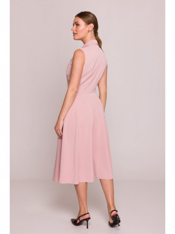 Stylove S409 Sukienka z rozpinanym dekoltem - pudrowa