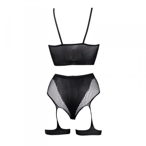 Le Désir 2-Piece Bra Set with Garters - One Size - Black