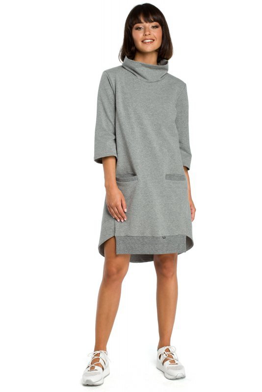 BeWear B089 Sukienka z golfem - szara