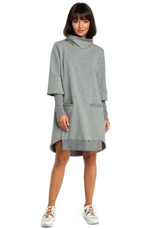 BeWear B089 Sukienka z golfem - szara