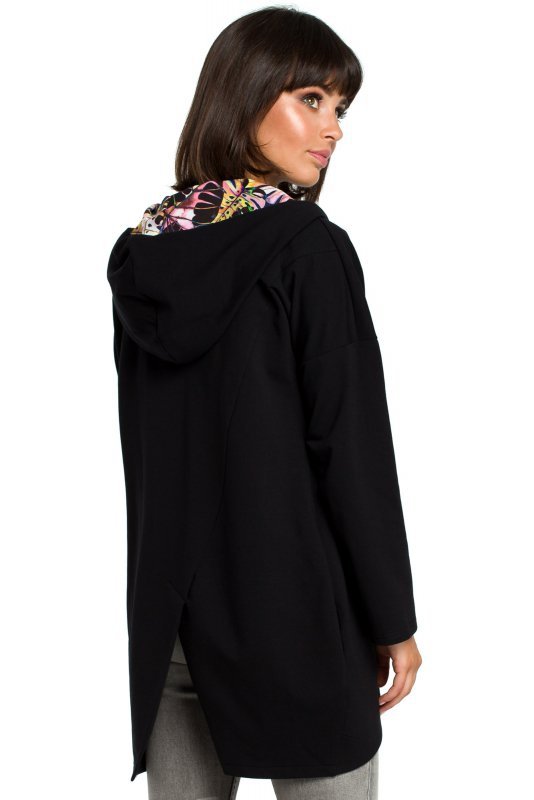 BeWear B091 Bluza z kapturem i zamkiem na skos - czarna