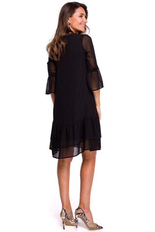 Stylove S160 Sukienka szyfonowa z falbanami - czarna