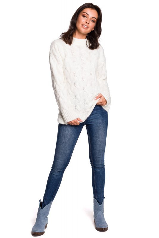 Be Knit BK038 Sweter ze splotem typu warkocz - ecru