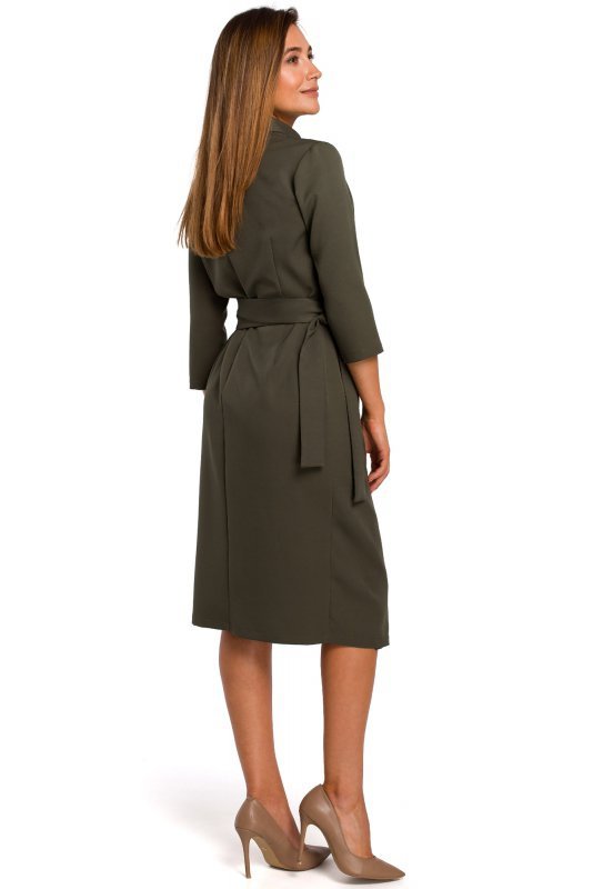 Stylove S175 Sukienka na zakładkę z paskiem - khaki