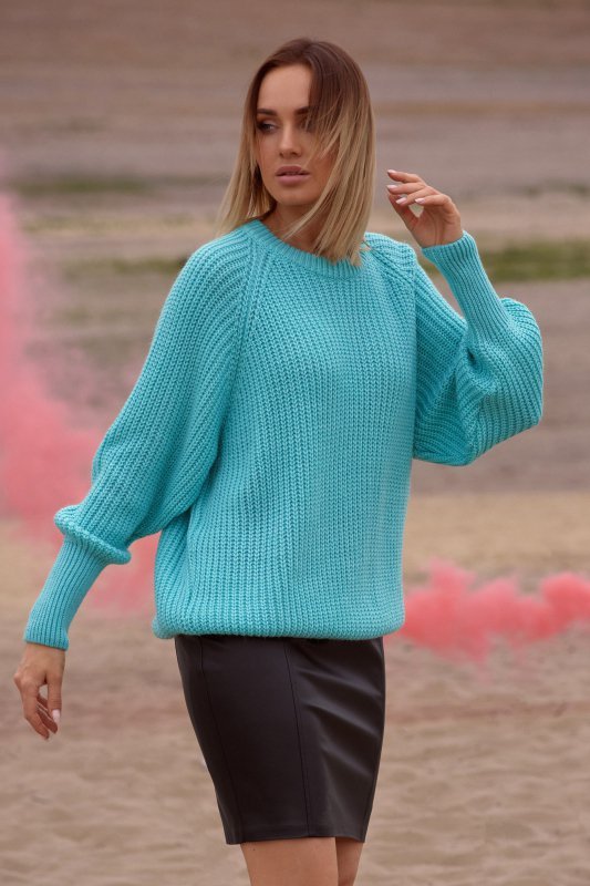 Moe M537 Sweter prążek pod szyję - seledynowy