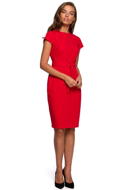 Stylove S239 Sukienka ołówkowa z przeszyciami - czerwona