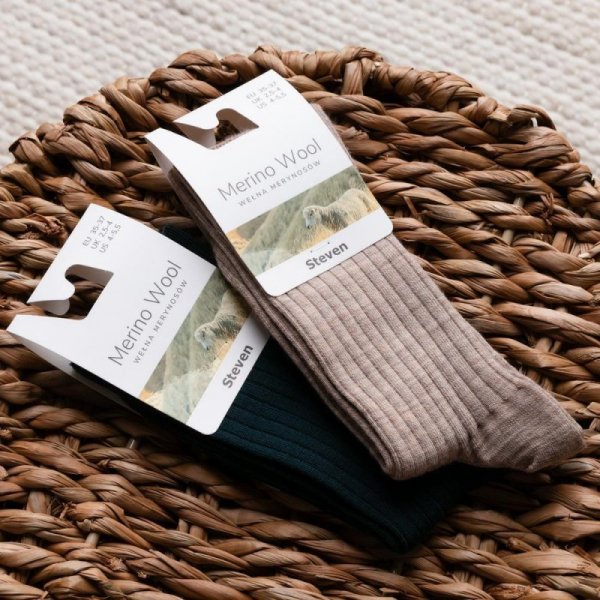 STEVEN SKARPETY BEZUCISKOWE W PRĄŻEK MERINO WOOL 130