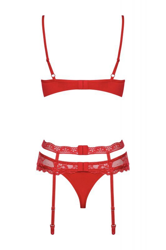 Obsessive Heartina set bielizna nocna komplet biustonosz + stringi + pas do pończoch