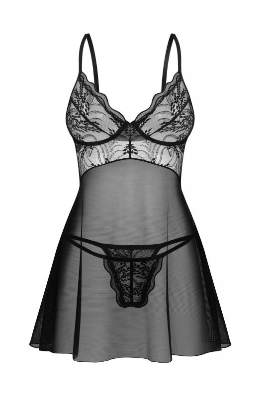 Obsessive Babydoll i stringi Perisia czarne