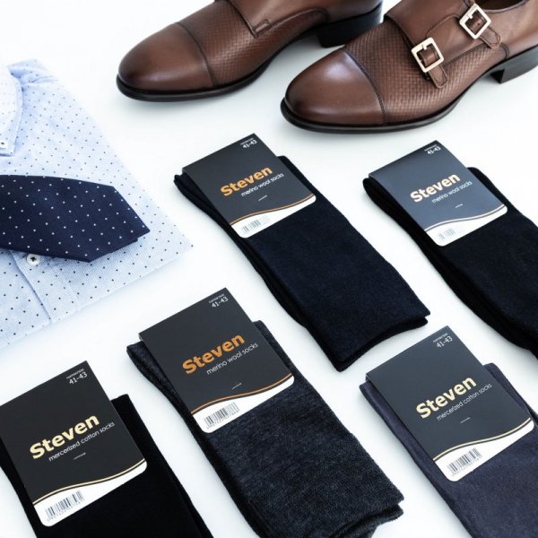 Steven Skarpety garniturowe merino wool 130 jasny melanż