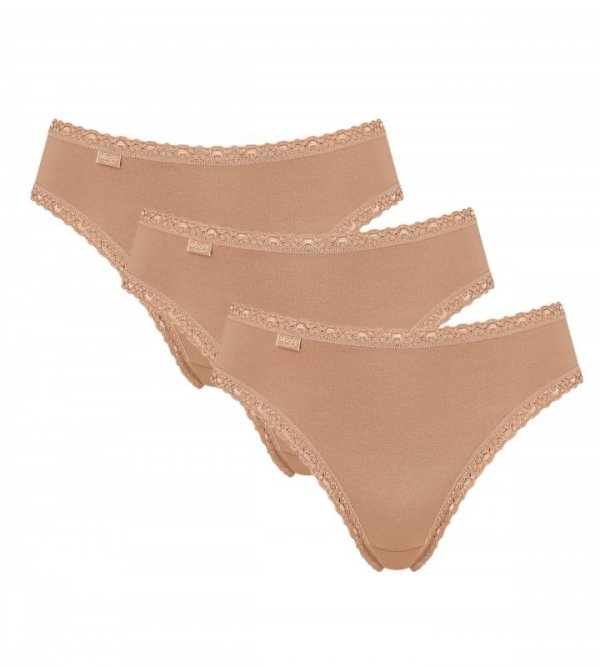 Sloggi Figi Cotton Lace Tai brązowe 3-pak