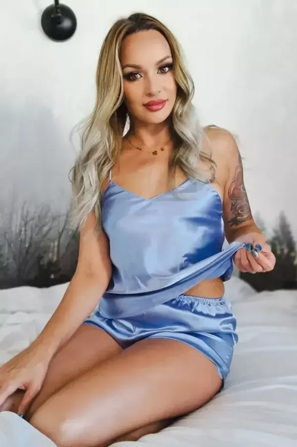 DKaren KAREN SET Krótki komplet bluzka + szorty, błękit