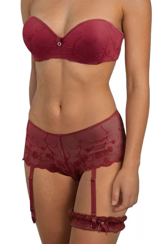 Selene GRACE Komplet biustonosz push-up + figi + podwiązka, rojo-czerwony