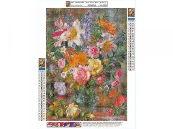 Haft Diamentowy, Obraz, Mozaika Diamentowa Diamond Painting, WIELOBARWNY BUKIET KWIATÓW 30x40cm - WYSYŁKA 24H