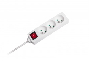 Przedłużacz biały Rebel 3 gniazda , kabel 3m (3x1,5mm) z przełącznikiem