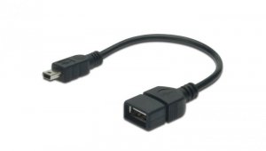 Kabel połączeniowy USB 2.0 OTG Typ miniUSB B(5pinów)/USB A, M/Ż czarny 0,2m AK-300310-002-S