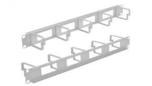 Organizator kabli RACK 19 1U metalowy szary z 5 uchwytami i przepustami