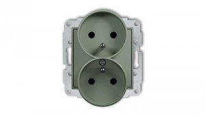 MINI Mechanizm gniazda podwójnego do ramki z uziemieniem 2x(2P+Z) (przesłony torów prądowych) szałwiowy 61MGPR-2zp
