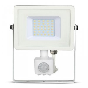 Projektor LED V-TAC 30W SAMSUNG CHIP Czujnik Ruchu Funkcja Cut-OFF Biały VT-30-S-W 4000K 2400lm 5 Lat Gwarancji