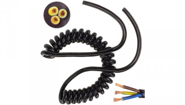 Przewód OMY spiralny H03VVH8-F 3x0,75 0,16m / 0,9m czarny