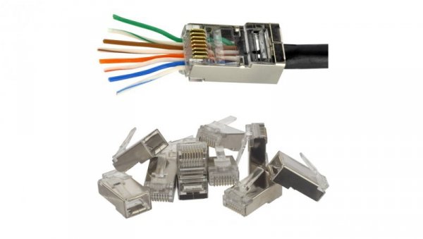 Wtyk modularny RJ45 8P8C kat.6 ekranowany FTP drut przelotowy NEKU /WORECZEK 10szt./
